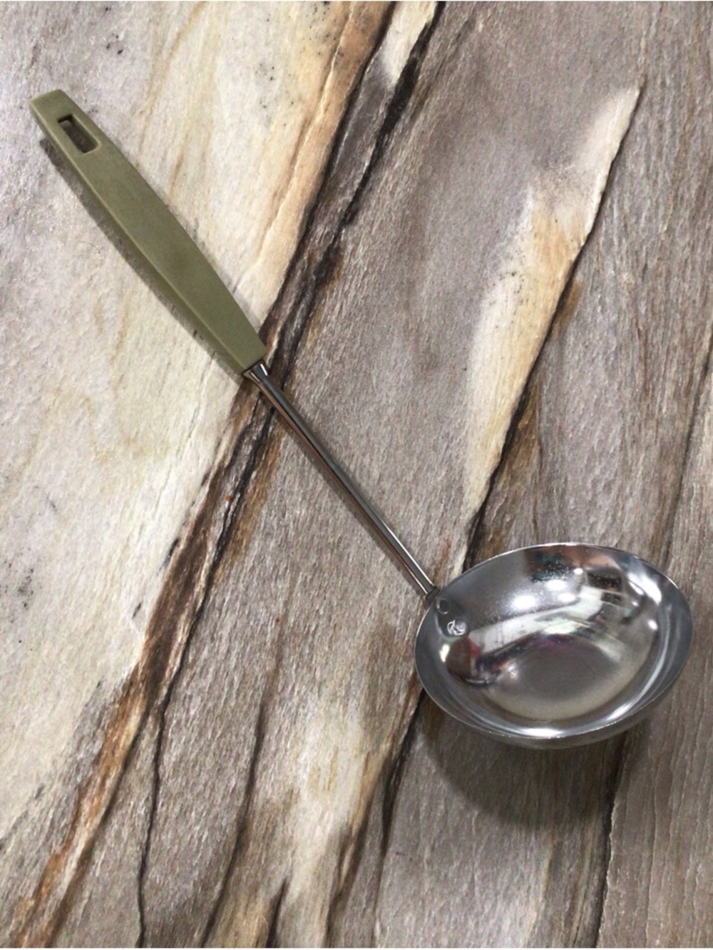 Vintage Ekco Chrome Wok Ladle Avocado Green Handle Mid Century Kitchen Utensil.
